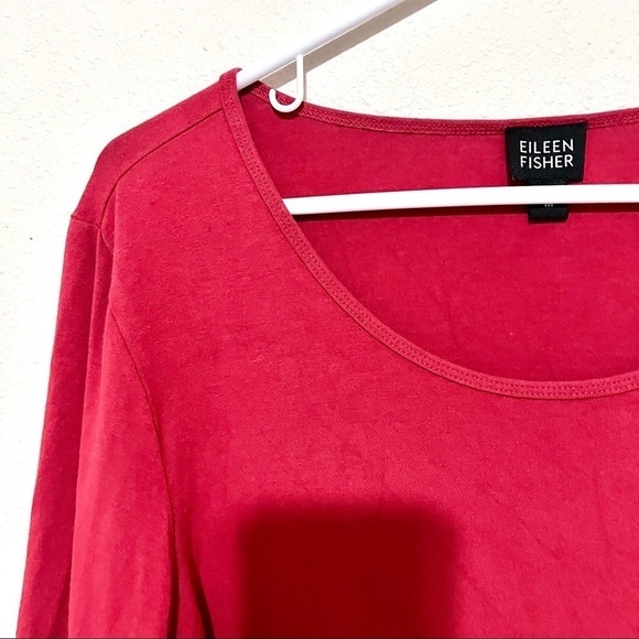 Eileen Fisher Coral Red Viscose Jersey Top long sleeve womens size M - Picture 4 of 10